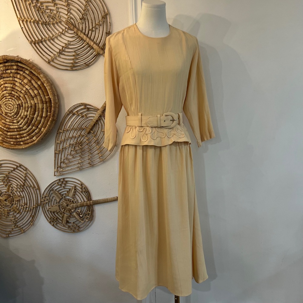 Vintage Piccalino Petites Belted Midi Dress USA Minimalist Quiet Luxury 6P